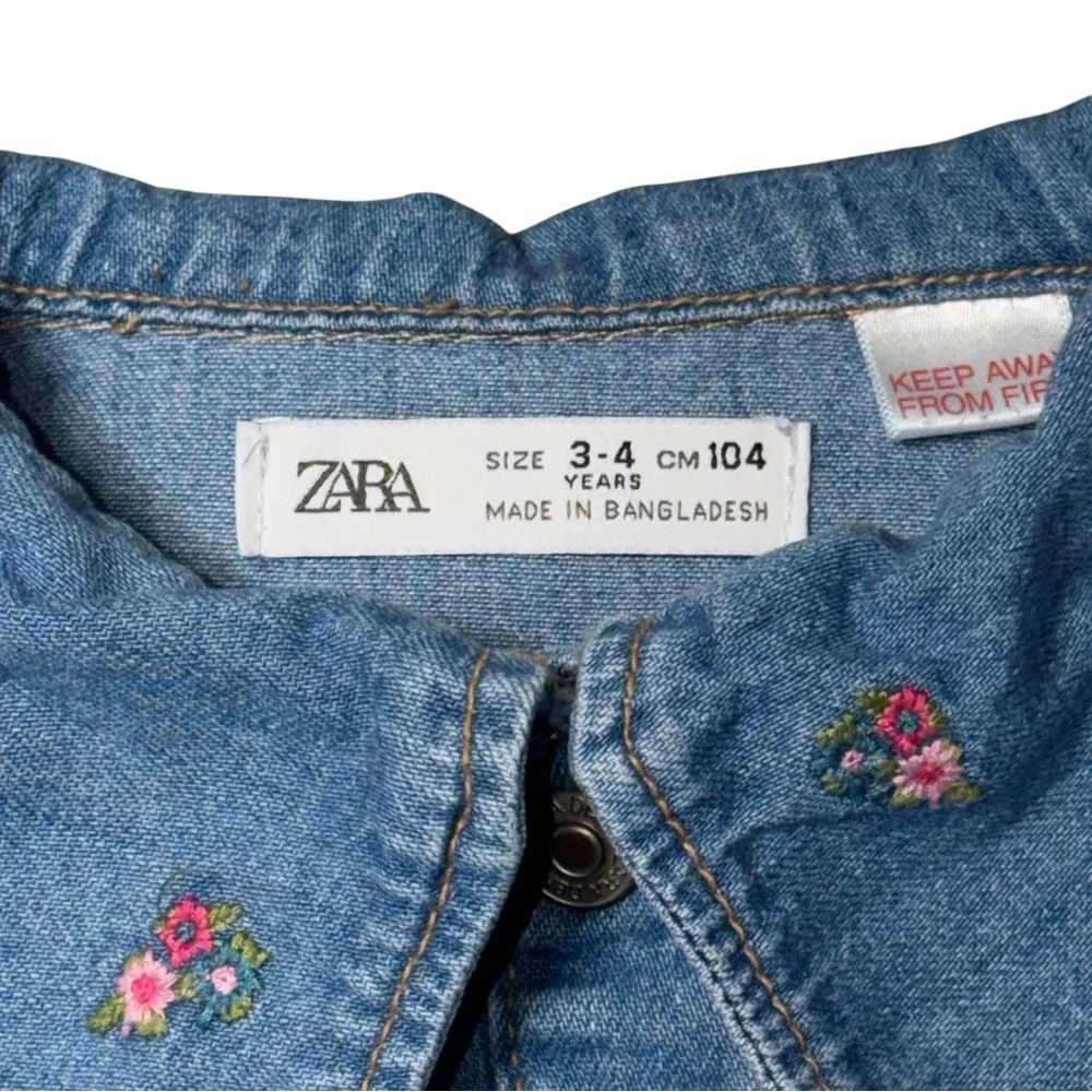 Zara Denim Floral Embroidered Long Sleeve Toddler Dress Girls 3-4 - Picture 5 of 9